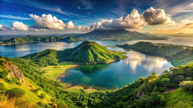 Tagaytay caldera of taal volcano in philippines copy space