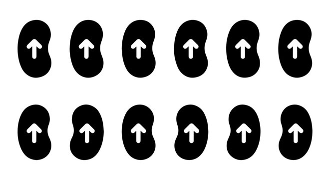 Black Kidney Bean Shapes with White Up Arrows, Simple Organic Forms, Minimalist Vector Icons