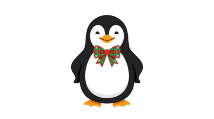 Fototapeta premium Cute Penguin with Christmas Bow Tie Vector Illustration
