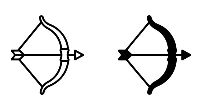 Archery Bow and Arrow Icons, Target Symbol, Sport Equipment Vector Set