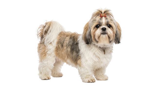 Groomed Shih Tzu small dog isolated on transparent background