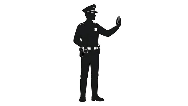 Police officer silhouette on white background.
