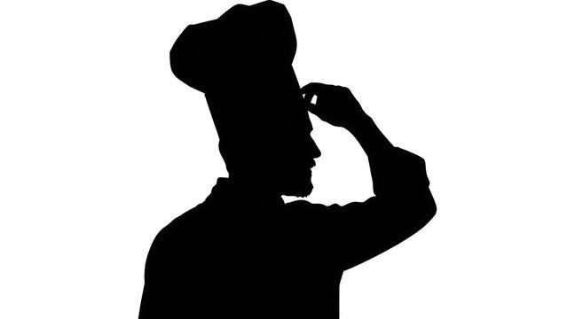 Silhouette of chef thinking white background.