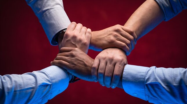 Teamwork unity and collaboration business people joining hands.