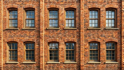 Fototapeta premium Old brick wall showing multiple windows on building facade architectural detail background