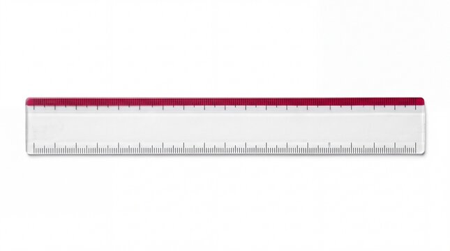 Transparent plastic measuring ruler scale with metric units isolated on white background, geometry school drafting tool photo for commercial educational design projects and digital learning portals wi