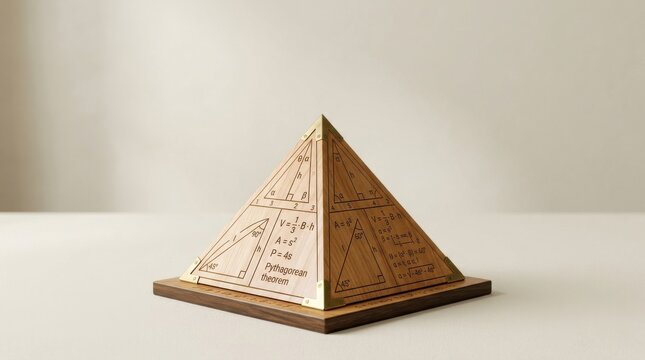 Wooden Pyramid Model Demonstrating Geometric Theorems and Formulas