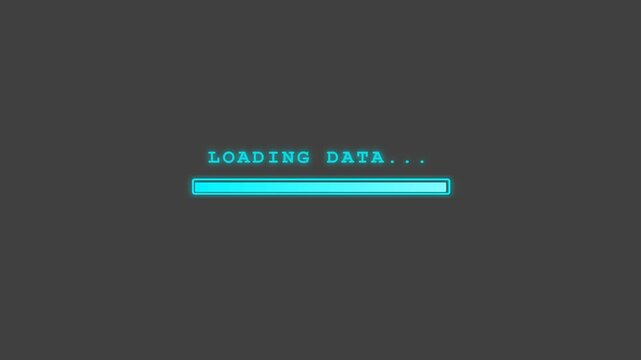 Neon blue loading data progress bar animation on dark background.