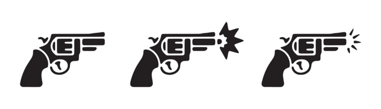Revolver handgun firing with muzzle flash for action or crime scene illustrations.