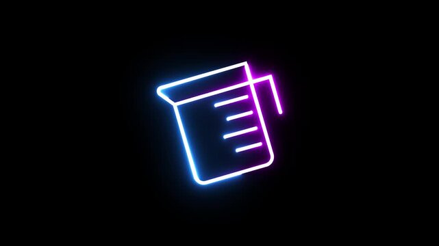 Neon measuring cup icon glowing on black background with a dynamic color cycle animation
