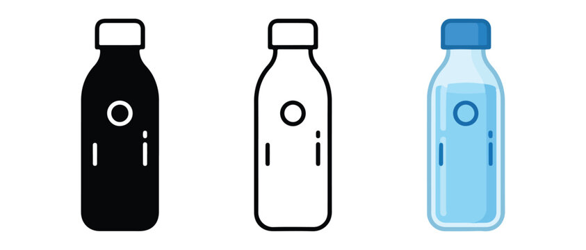 plastic bottles with caps and liquid levels shown isolated on transparent background