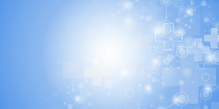 Abstract molecules and chemical structures on light blue background, science and biotechnology concept. Vector illustration