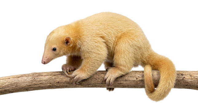 Silky anteater climbing branch isolated on transparent background