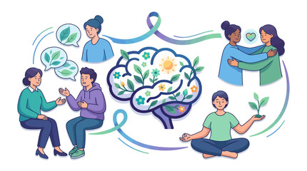 Fototapeta premium Mental Health Awareness and Wellness Vector Illustration