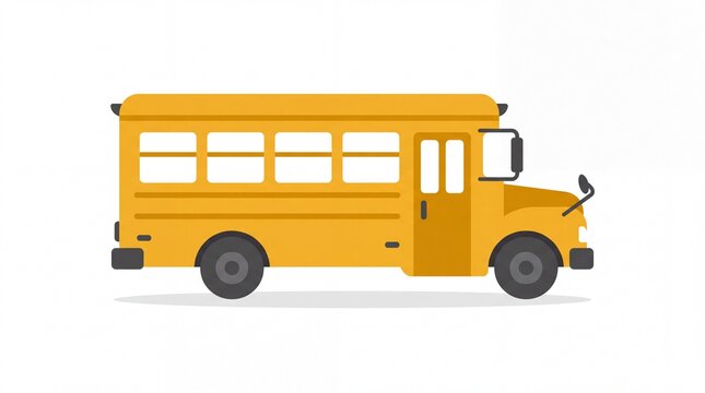 Generic yellow school bus vehicle with black wheels and windows, student transportation flat vector graphic illustration on clean white background with vibrant flat tones