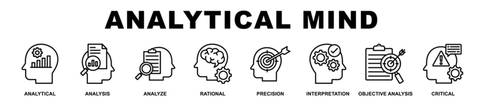 Analytical Mind banner web icons set vector illustration outline style.