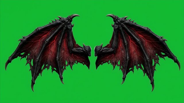 Realistic Demon Dragon Wings with Red Veins on Green Screen