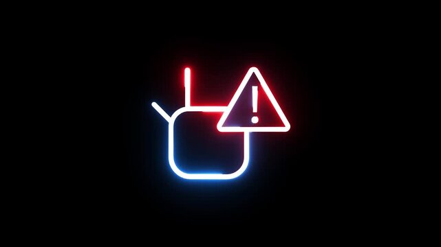 Abstract engine malfunction warning neon icon flashing against dark backdrop for car repair