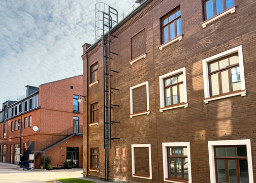 renovation of a historic red brick building. old building facade.