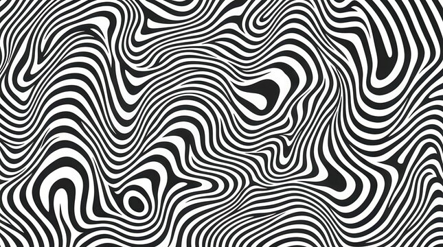 Surreal psychedelic background with black and white abstract optical illusion lines.