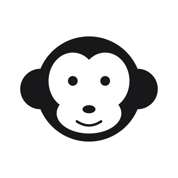 Minimalist black monkey head vector icon graphic illustration with monkey face