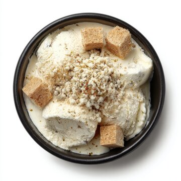 bingsu ice cream with soybean powder and rice isolated on white background