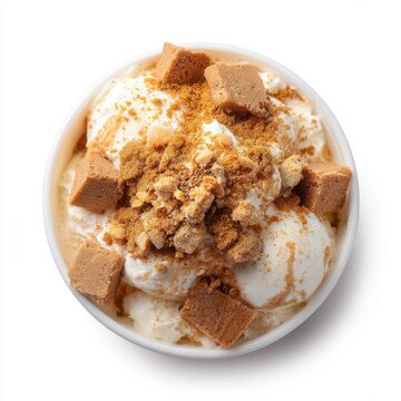 Korean injeolmi bingsu ice cream with soybean powder and rice isolated on white background