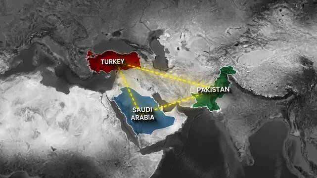Turkey, Saudi Arabia, Pakistan Regional Strategic Network Map Animation