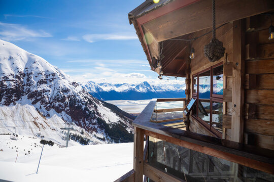 ski resort building in the snowy mountains