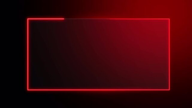 Animated red neon rectangular frame glowing on a dark background with alpha channel, suitable for futuristic titles, overlays and digital presentations