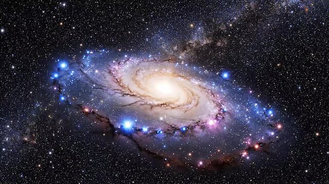 Spiral Galaxy Rotating with Bright Core and Star Field in Deep Space