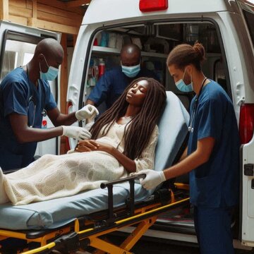 Doctors and patient in ambulance concept emergency vehicle