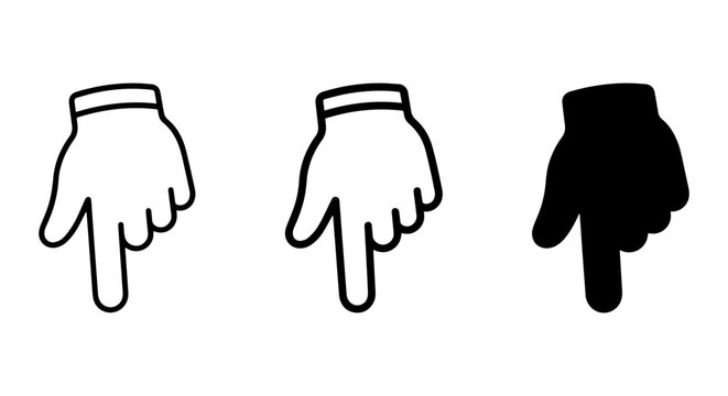 Hand Pointer Icons Set, Downward Arrow Cursors, Simple Vector Graphics for Clicks and Navigation