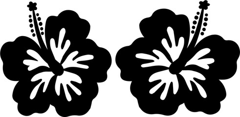 Black silhouette of two tropical hibiscus flowers vector illustration © Chathurika