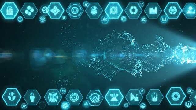 Futuristic glowing blue network technology data abstract innovation connection digital hexagonal icons progress forward thinking vision digital transformation sense wonder glowing data streams VDO