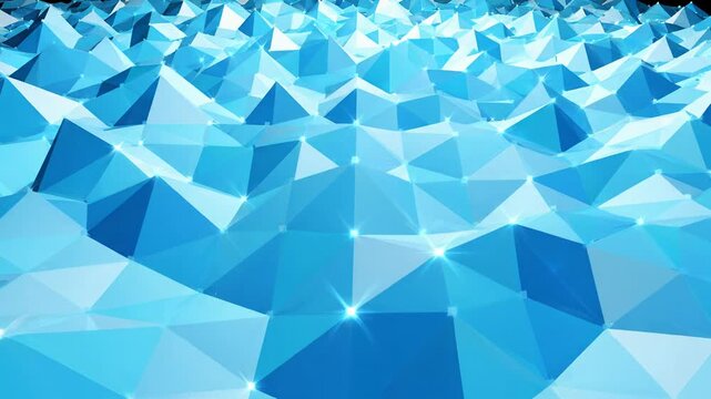 Abstract blue geometric network pattern, glowing digital nodes, connection technology, facets, wonder, futuristic innovation, white triangles, bright, creating sense, digital background