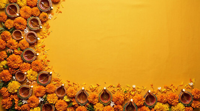 Diwali Festival Celebration with Diyas and Flowers