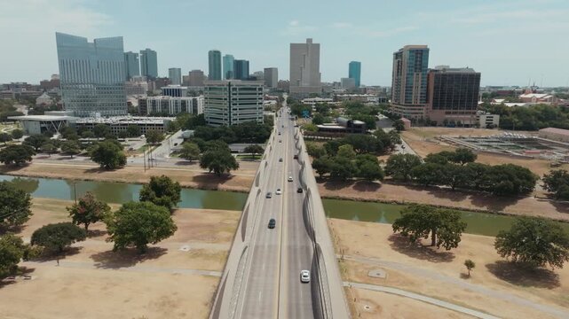 Crossing Trinity River Bridge Downtown Fort Worth