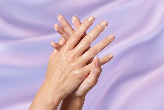 保湿クリームを重ねる両手のぬくもり