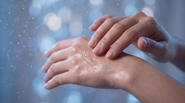 手の甲に透明ジェルをなじませるうるツヤケア