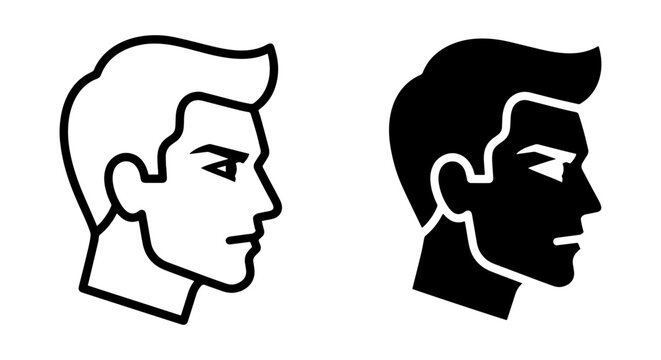 Male Profile Icons, Silhouette and Outline, Modern Vector Graphics for Design