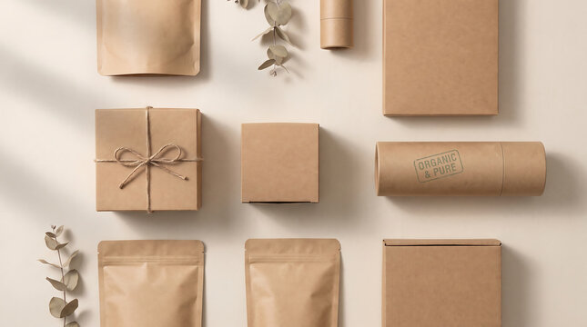 Sustainable kraft paper packaging layout with organic details
