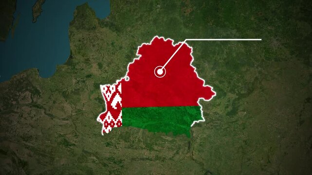 Belarus Map Highlighted in National Flag, Belarus Country Map in Red and Green, Belarus Political Map with Location Pin