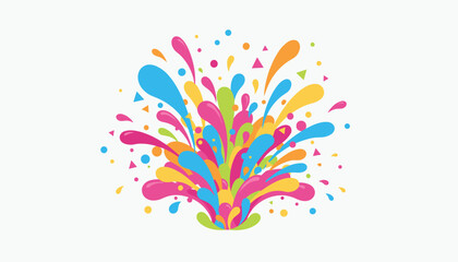 Obraz premium Vibrant and colorful abstract water splash or fountain graphic with confetti particles over a clean white background.