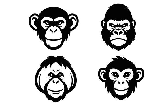 Four monkey head icons displayed on a black background