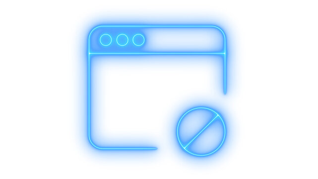 Glowing neon website block icon isolated on transparent background. Restricted browser window. Access denied sign. Ad blocker symbol. Web security