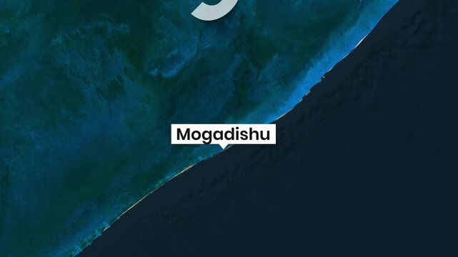 Motion graphics video showing the coastline of Somalia with Mogadishu