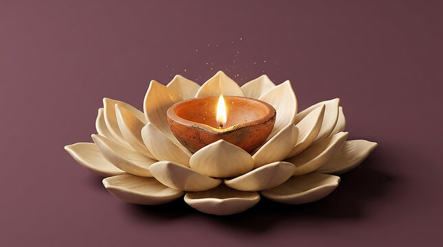 Elegant Diwali diya and lotus flower candle holder for festive celebrations