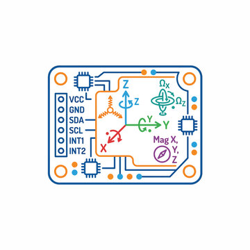 Electronic circuit board with accelerometer and gyroscope sensors