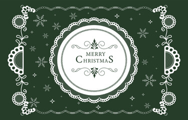 Naklejka premium Green Christmas Lace Medallion Banner with Ornamental Holiday Border